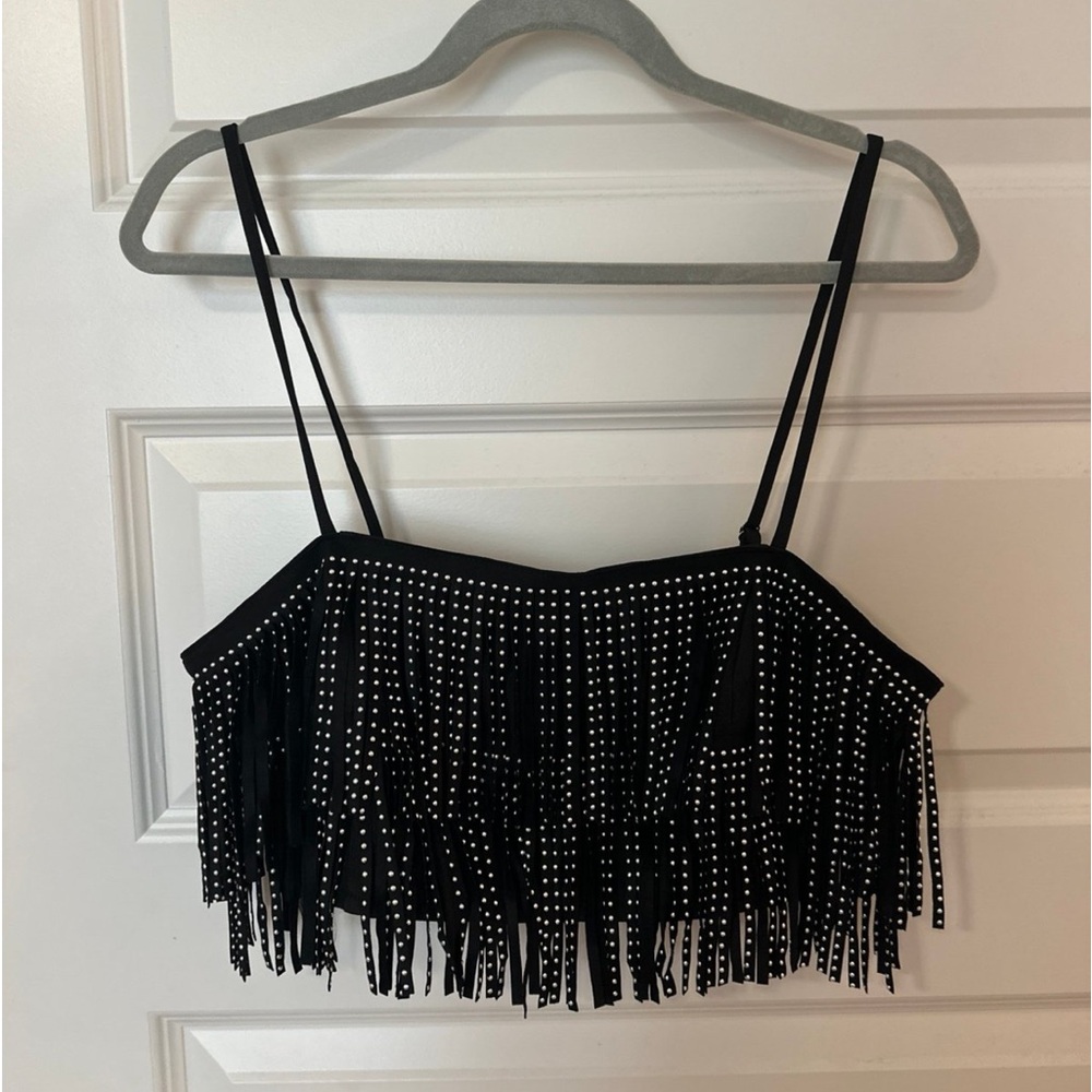 Black fringe crop top